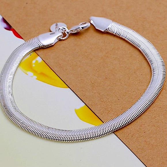 Sterling Silver Flat Snake Chain Necklace Matching Bracelet Set - Picture 7 of 10